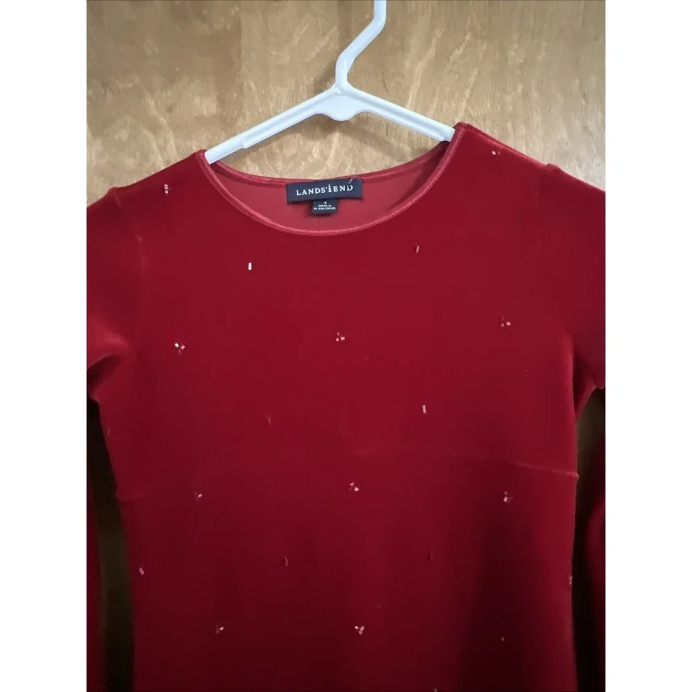 Lands End Velvet Dress Girls Size Small 8 Red Christmas EUC Beaded Holiday 29